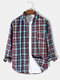 Mens Plaid Lapel Long Sleeve Button Up Shirt With Pocket - Red