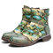 SOCOFY Serpentine Printed Leather Buckle Strap Decor Comfy Wearable Block Heel Ankle Boots - Green