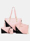 Women PU Leather 4 PCS Wallet Card Case Crossbody Bag Handbag Shoulder Bag Tote - Pink