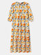 Floral Print Puff Sleeve Plus Size Long Dress for Women - White