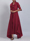 Casual Solid Color Turtleneck Irregular Cotton Dress - Wine Red