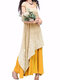 Vintage Floral Embroidered Sleeveless Two Layers Long Maxi Dresses - Yellow