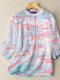 Tie Dye Stand Collar 3/4 Sleeve Button Blouse - Pink