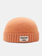 Unisex Acrylic Knitted Solid Color Letter Cloth Label Dome All-match Brimless Beanie Landlord Cap Skull Cap - Orange
