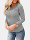 Solid Color Hollow Out Lace O-neck Long Sleeve Blouse - Grey