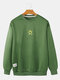 Mens Cotton Sun Print Applique Casual Crew Neck Sweatshirts - Green