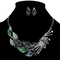 Vintage Pendant Jewelry Set Sea Taro Flower Peacock Tail Pendant Chain Necklace Earrings for Women - Green