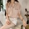 Striped Letter Printed Short Sleeve Loose Shirt - Pink
