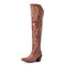 Women Large Size Tribal Pattern Retro Warm Knee High Riding Boots - Brown