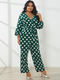 Dot Print Wide Leg Plus Size Casual Loose Jumpsuits - Green