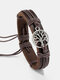 Trendy Vintage Hollow Tree Of Life Round Pendant Hand-woven Wax Rope Cowhide Alloy Drawstring Adjustable Bracelet - Brown