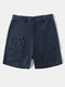 Men Solid Ribbed Belted Multi Pocket Stick Casual Mid Length Shorts - Navy