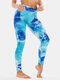 Famous Tiktok Tie Dye Jacquard Mention Hip Workout Yoga Leggings - Blue