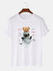 Mens Cartoon Astronaut Bear Print 100% Cotton Casual Short Sleeve T-Shirt - White