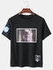 Mens Cute Astronaut Printed Loose Short Sleeve T-Shirts - Black