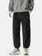 Mens Letter Embroidered Corduroy Casual Drawstring Cuff Cargo Pants - Black