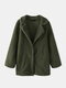 Fleece Lapel Long Sleeve Button Plus Size Short Coat for Women - Army Green