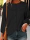Feminino sólido botão frontal casual manga comprida Camisa - Preto