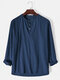 Mens 100% Cotton Solid Color Button Long Sleeve Henley Shirt - Blue