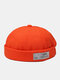 Unisex Cotton Solid Color Letter Pattern Side Standard Patch Simple Fashion Brimless Beanie Landlord Cap Skull Cap - Orange