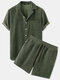 Mens Solid Button Lapel Pocket Two Pieces Suit - Green