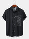 Mens Rose Letter Graphic Button Up Short Sleeve Shirts - Black