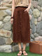 Women Solid Slit Hem Pocket Button Deco Skirt - Brown