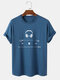 Mens Cotton Headphone Player Print Casual Short Sleeve T-Shirts - Blue