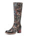 SOCOFY Floral Printed Cowhide Leather Warm Non Slip Casaul Mid-calf Boots - Black