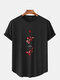 Kurzarm-T-Shirts für Herren mit Blumenmuster und Rundhalsausschnitt und abgerundetem Saum - Schwarz