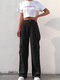 Casual Zip Front Button Plus Size Pocket Pants for Women - Black