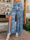 Tie-Dye Elasitc Waist Wide Leg Split Pants With Belt - Blue