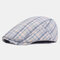 Mens Washed Cotton Plaid Beret Caps Outdoor Sport Adjustable Visor Forward Hats - Blue