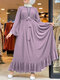 Casual Solid Color Ruffled Loose Plus Size Dress with Belt - Purple