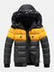 Mens Color Block Patchwork Thick Faux Fur Hooded Puffer Jacket With Pocket - Green