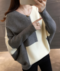Color Matching V-neck Bottoming Shirt Bat Loose Sweater Women's Sweater Shirt - Gray