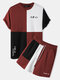 Trajes diarios de dos piezas con costuras en bloque de color con estampado japonés para hombre - rojo