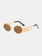 यूनिसेक्स पूर्ण धातु ओवल फ़्रेम खोखले चश्मा पैर टिंटेड लेंस एंटी-यूवी धूप का चश्मा - गोल्ड फ्रेम ब्राउन लेंस
