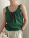 Solid Folds Sleeveless U-neck Casual Women Tank Top - Green