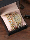 Hip Hop Decorative Dial Waterproof Steel Band Quartz Watch Full Rhinestone Bracelet Set - Gold