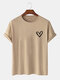 Mens Heart Graphic Crew Neck Plain 100% Cotton Short Sleeve T-Shirts - Khaki