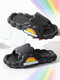 Casual Solid Solor Cloud Pattern Rainbow Printed Soft Comfy Home Slippers For Women - Black