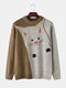 Mens Cute Cat Pattern Knit Crew Neck Casual Drop Shoulder Pullover Sweaters - Yellow