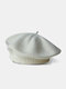 Women Acrylic Knitted Solid Color Vintage Warmth Painter Hat Beret - White