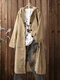Corduroy Solid Color Button Hooded Coat with Pockets - Khaki