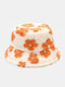 Unisex Lambswool Floral Pattern Warmth All-match Bucket Hat - White