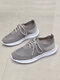 Plus Size Women Casual Lace-up Comfy Breathable Walking Shoes - Light Gray