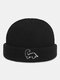 Unisex Acrylic Knitted Cute Dinosaur Pattern Embroidery All-match Warmth Brimless Beanie Hat - Black