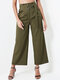 Solid Color Plain Waistband Long Casual Pants for Women - Army green
