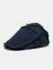 Collrown Men Cotton Solid Color Patchwork Casual Forward Hat Flat Cap - Navy